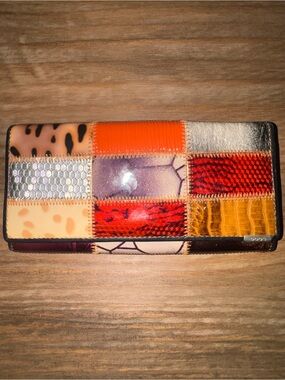 DOOS Multicolor Patchwork Leather Long Continental Wallet Clutch